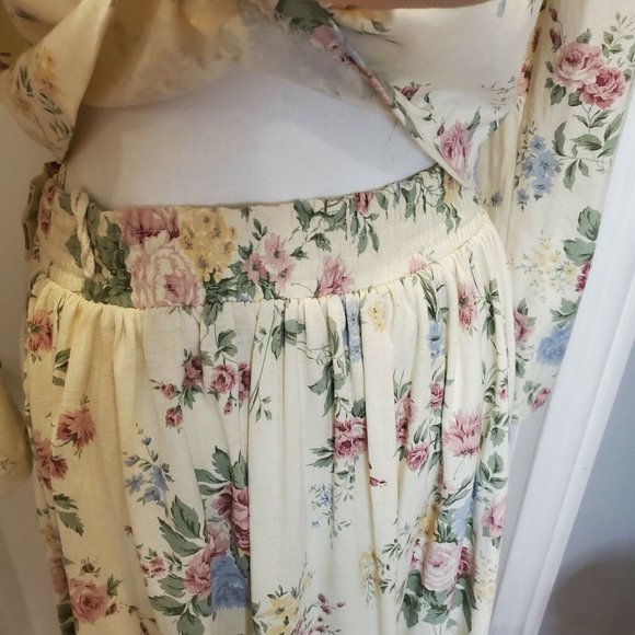 Vintage 90s Cottage Core Floral Cropped Skirt Set Beige Crochet Collar M/L - Picture 11 of 12